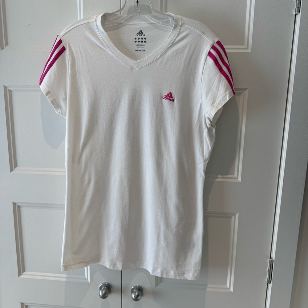 ADIDAS Women’s White and Pink T-Shirt - SIZE XL